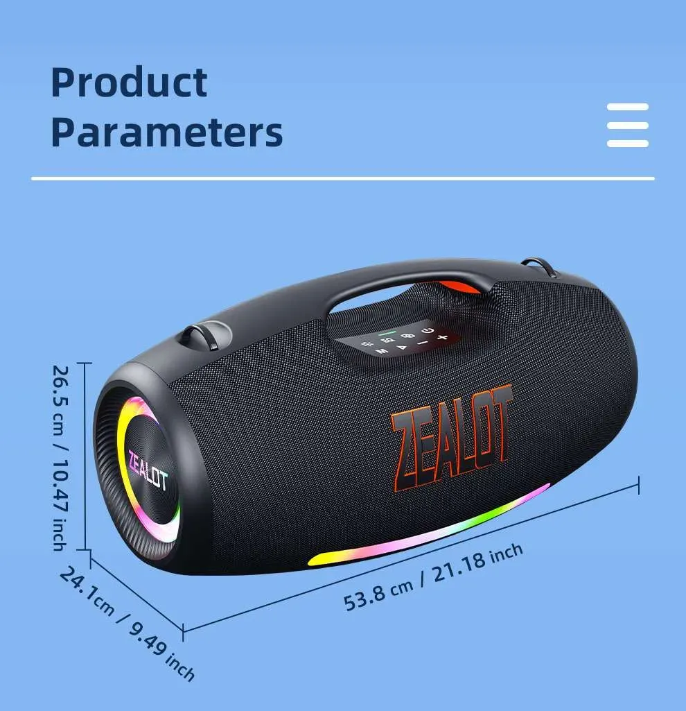 Zealot S89 Loudest Portable Bluetooth Speaker Subwoofer 250W 48000mAh